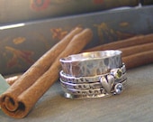 Heart and stone spinner ring hand stamped Birthstone sterling silver spinner ring mothers ring