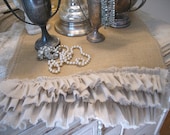 Shabby Cottage ChiC Burlap Ruffle Table Runner Rustic RoManTiC Farmhouse Wedding