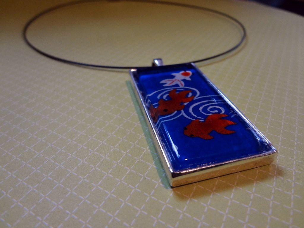 Navy Blue Goldfish Washi Paper Pendant