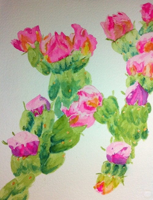 Cholla Cactus Blossoms, by Nan Henke a original watercolor painting 11x14