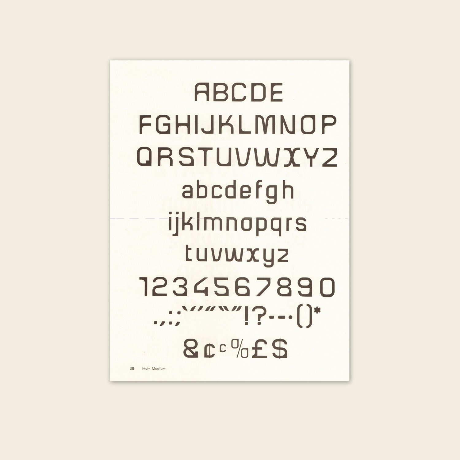 Huit Medium Font. Vintage 1970s Alphabet Typography Prints in Black and Cream. 8" x 10". Ready to Frame. (No. 594)
