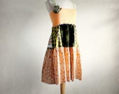 Women's Boho Dress Upcycled Sundress Olive Green Retro Clothing Bohemian Dress Peach Rust Eco Wear Recycled Clothes Large XL 'MILLIE'