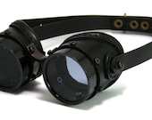 STEAMPUNK GOGGLES black leather jet black brass SMPL Light Frames
