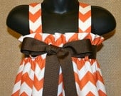 Zadee Dress in Orange or Brown Chevron fabric - Auburn, Florida or Clemson Game Day dress with Ribbon Belt Option