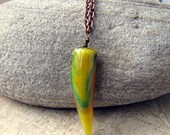 Agate Claw Necklace - Tribal Talon Necklace, Yellow and Green Claw Pendant on Chain (Ready to Ship)