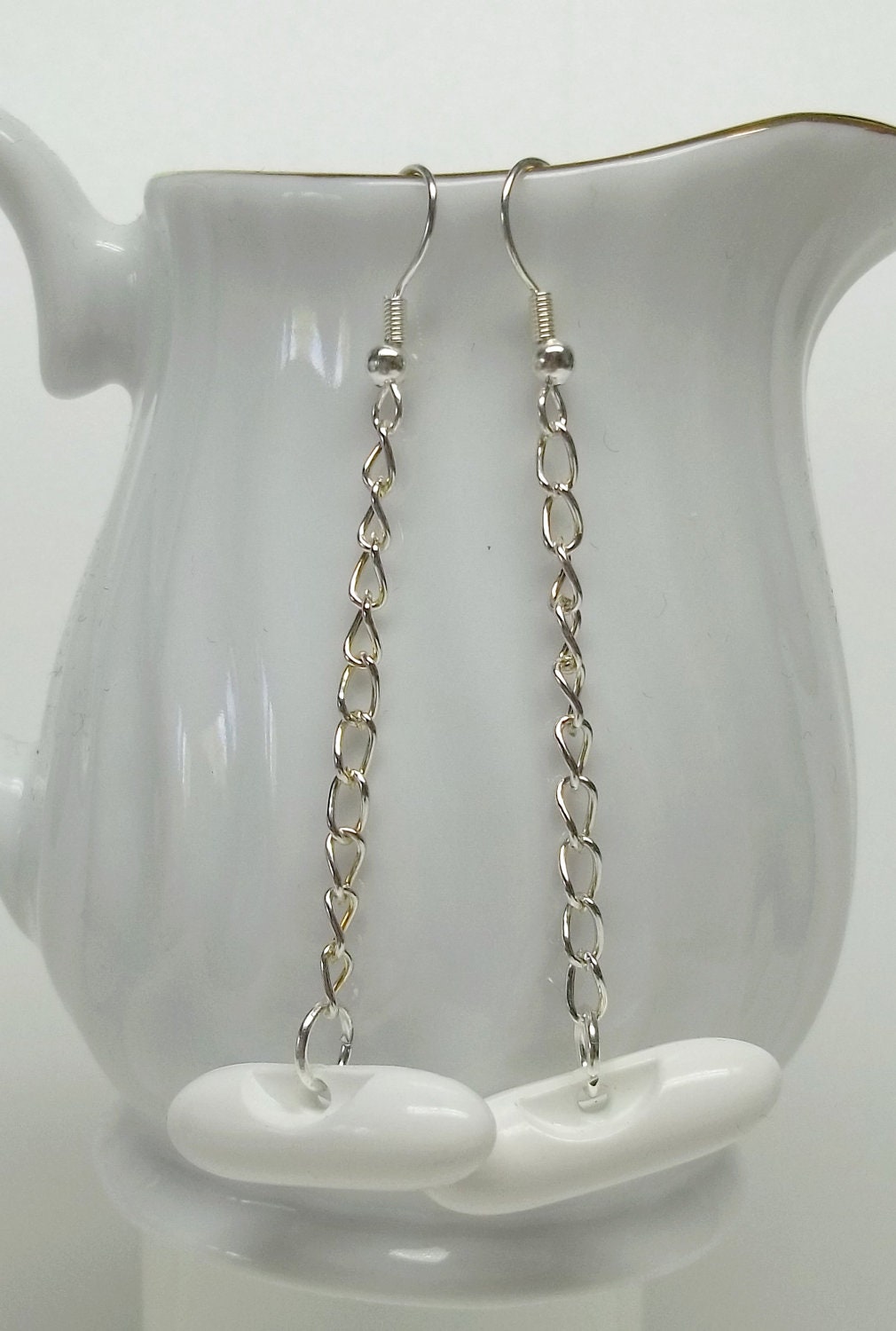 OOAK vintage white oblong chain button earring eco-friendly reclaimed