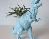 Upcycled Dinosaur Planter - Blue Tyrannosaurus Rex with Air Plant