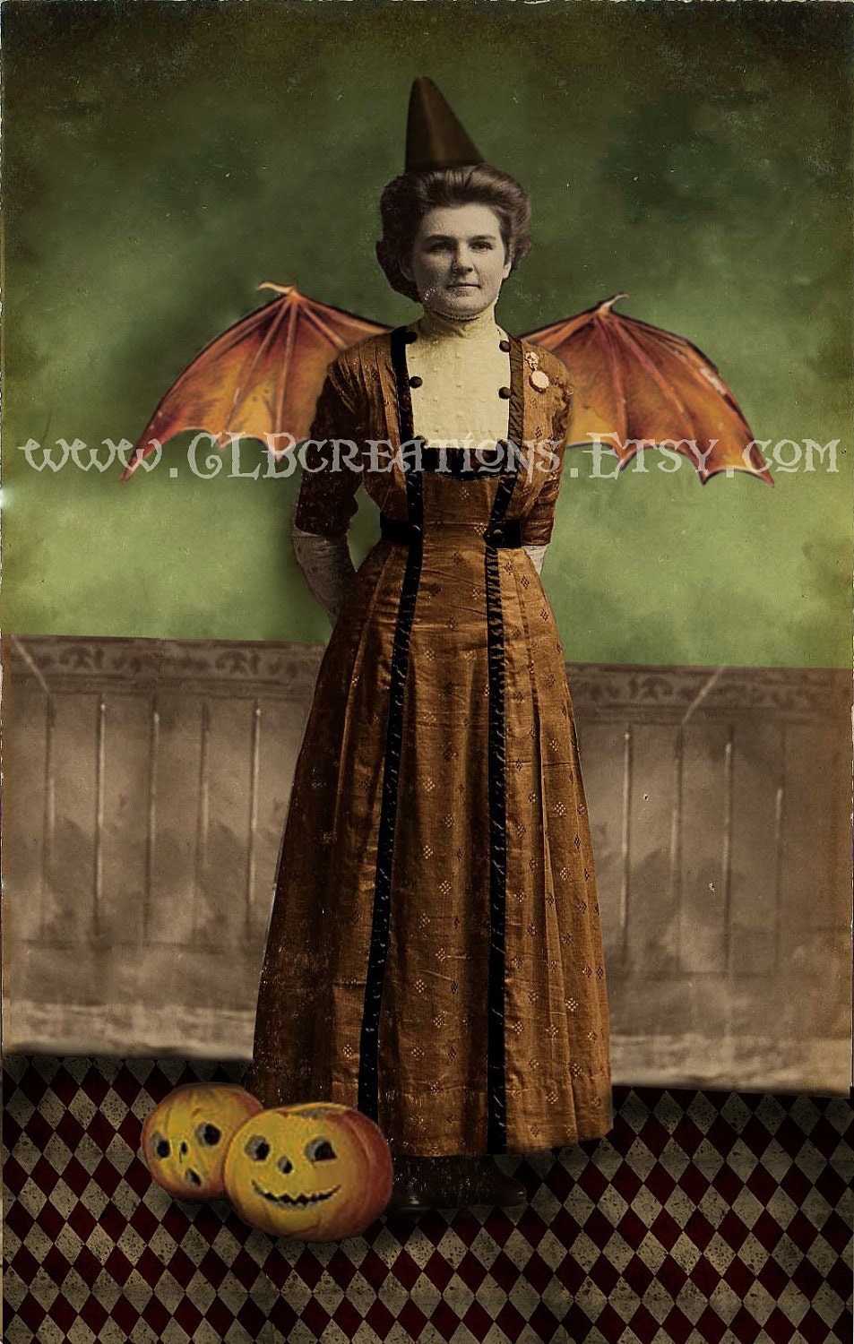 Happy Halloween Aunt Batty Altered Digital Image 3x5 Plain with No Words for Scrapbooking Art Journals or Holiday Decorations
