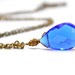 Blue Pendant, Sapphire Teardrop, Cobalt  September Birthday Necklace,Royal Blue, Antiqued Brass, Wire Wrapped, Simple, Gift Under 25