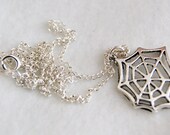 Silver Plated Spider Web Charm Necklace with Silver chain cool Halloween Emo