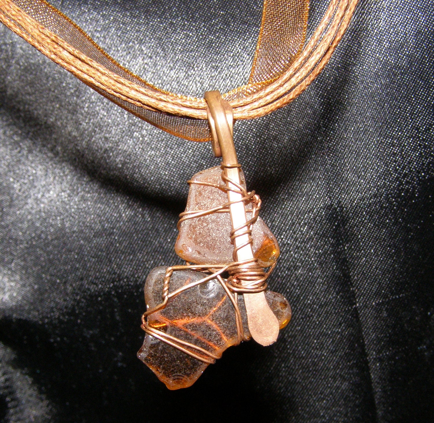 Oregon Coast SEA GLASS and UPCYCLED copper wire Eco Jewelry
