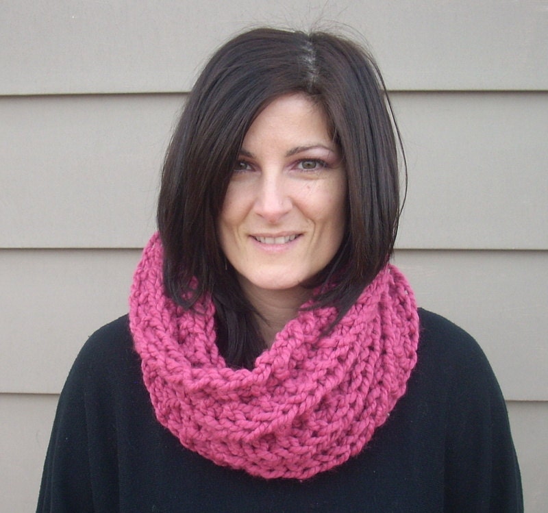 Chunky pink cowl - hand knit READY TO SHIP