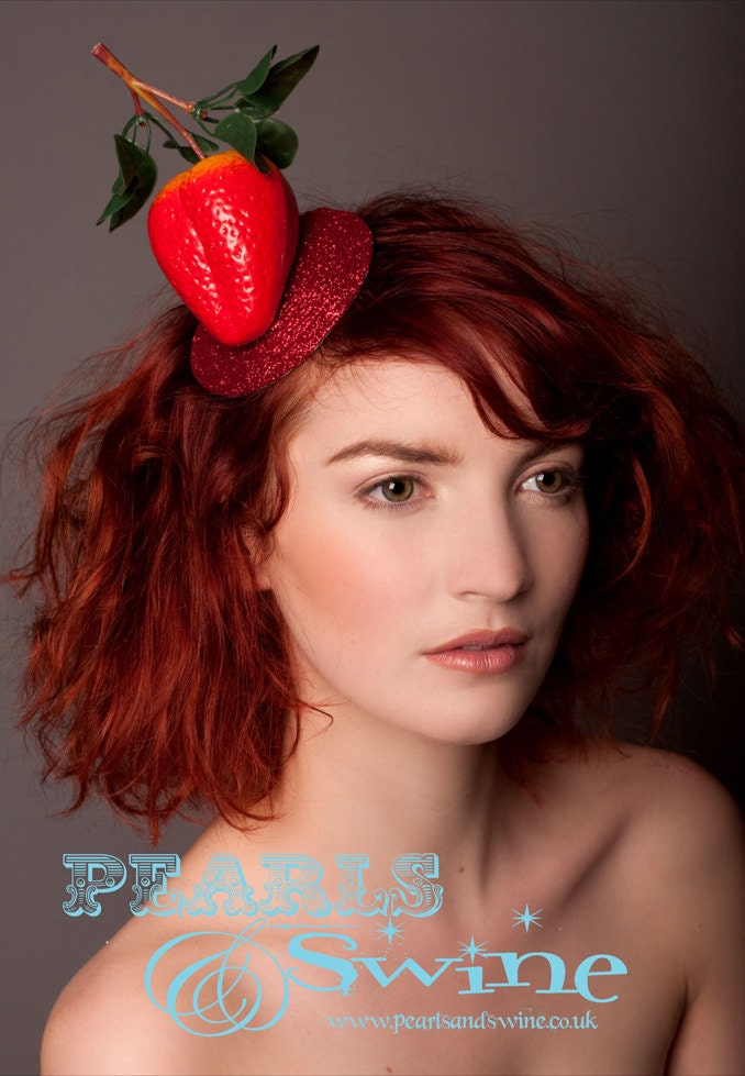 Strawberry Giant Fascinator Rockabilly Burlesque Headwear Hat Fruit Kawaii Kitsch Quirky Unique Fun