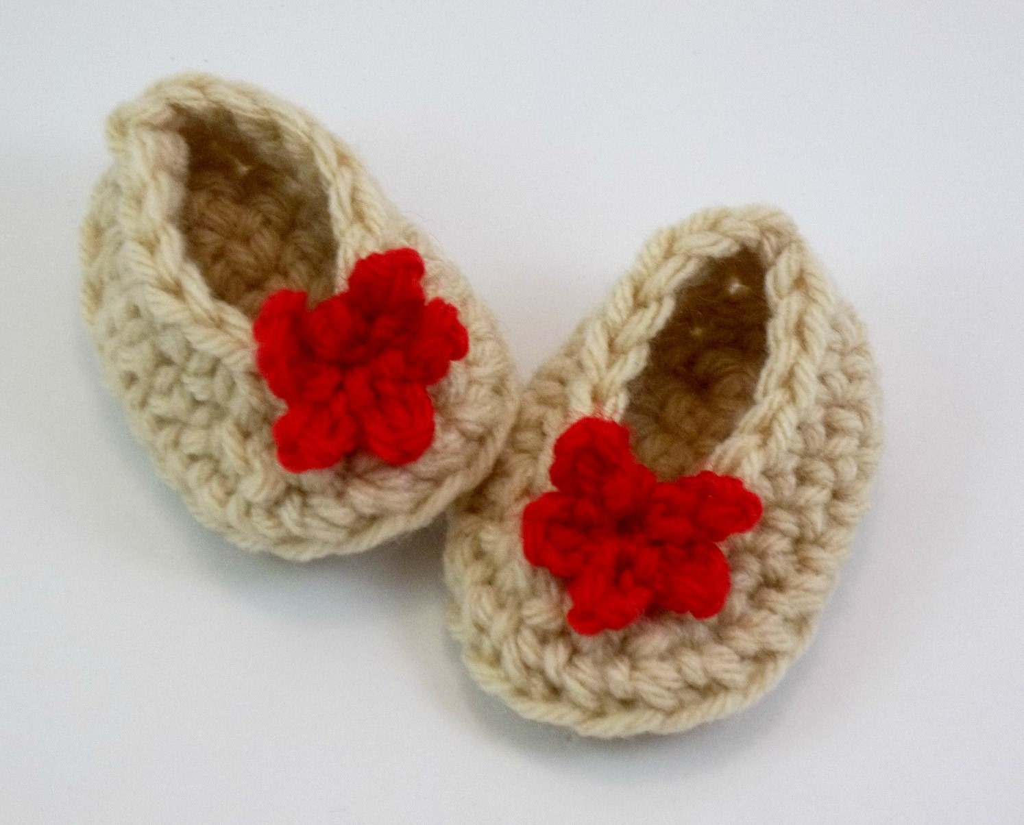 American Girl Doll Clothes Crochet  Slippers 18 inch Doll  Beige Red FlowerToys