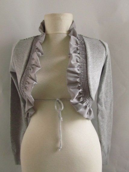 Grey-Gray Crochet  Shrug - Soft Elegant,  Bridal Shrug Bolero