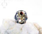 STEAMPUNK RING Watch Gears Parts & Bezel Ice Resin Silver Plated Ring Red Crystal R0056 by Robin Delargy LooLoo's Box Handcrafted Jewelry