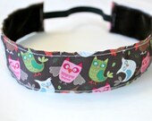 Owl Non Slip Headband, Wide Grossgrain Ribbon, Velvet Lined