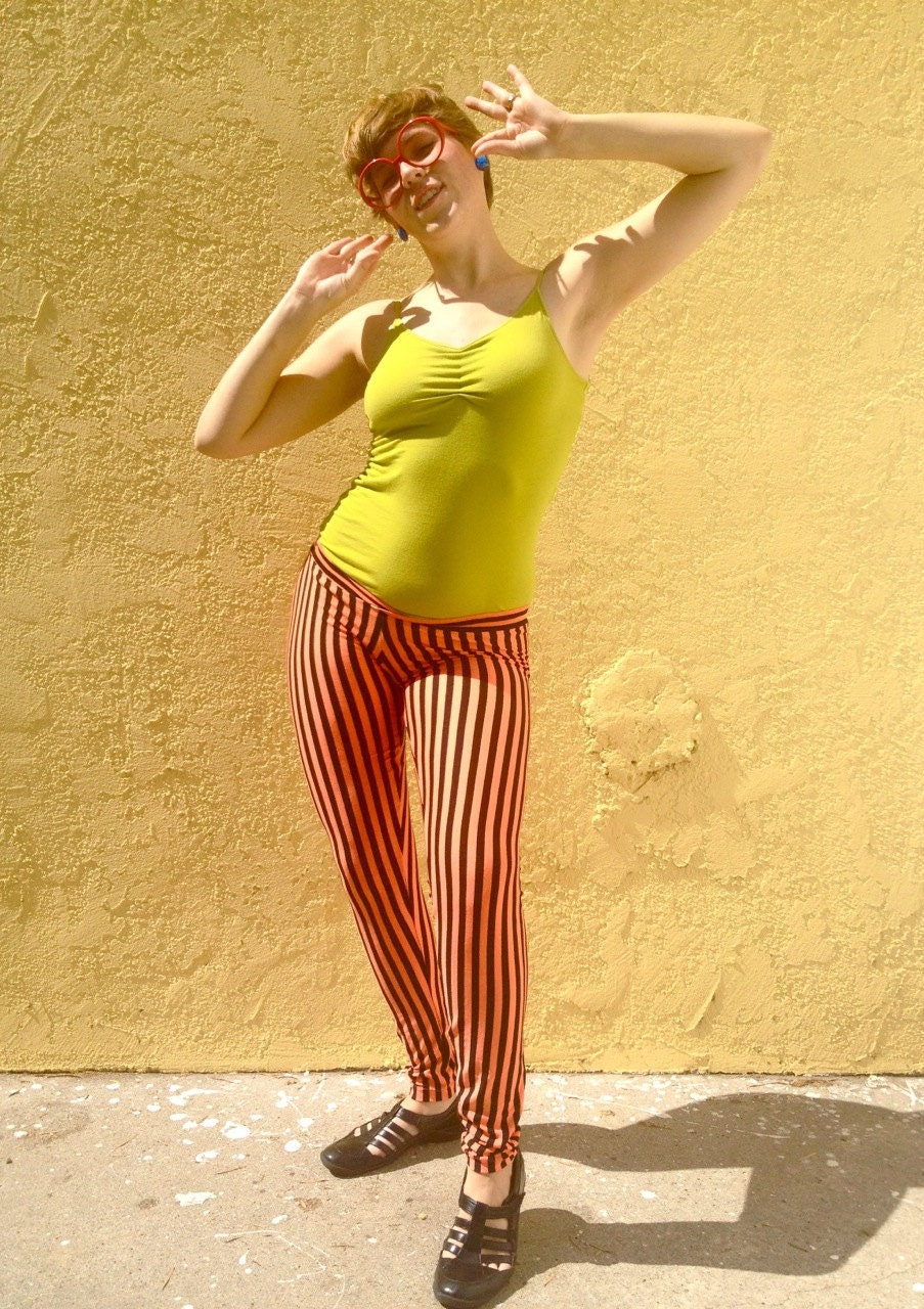 Great Pumpkin leggings with neon orange stripes (SMALL)