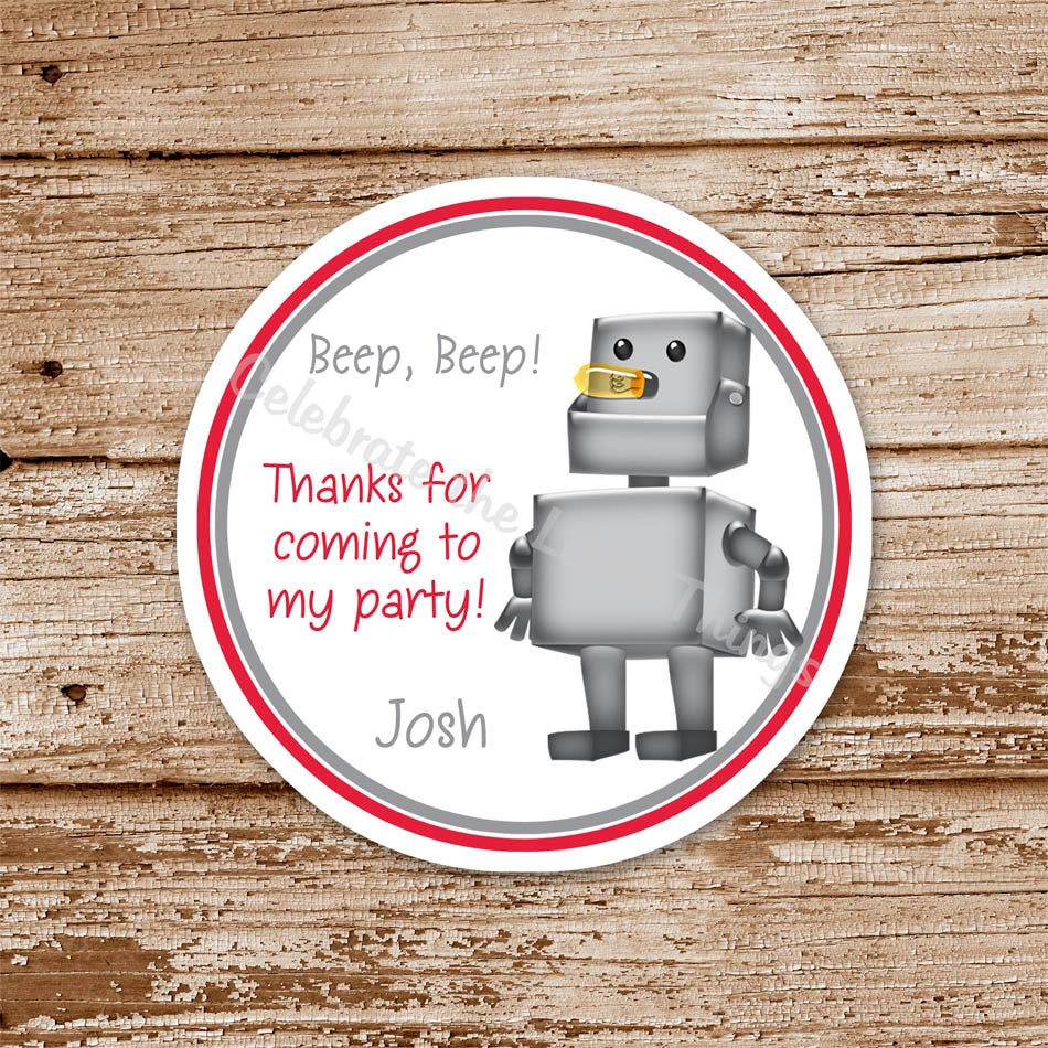 SET of 12 ROBOT Favor Tags or Stickers: Choose Your Favorite Robot Il_570xn