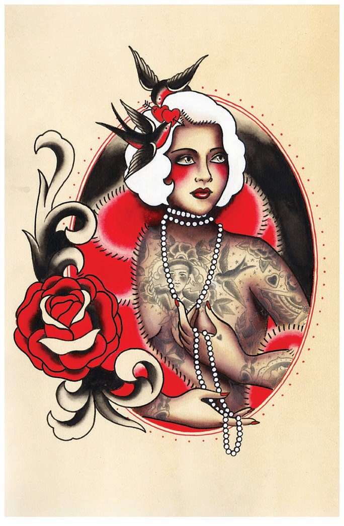 9X14 Tattoo Inspired Blonde Tattooed Vixen