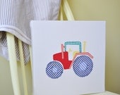 Tractor canvas applique, baby or children's bedroom or nusery picture