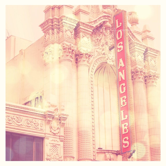 Los Angeles photography, travel, Modern Family set, LA Theatre Broadway Downtown California wall art, urban print, red pink nursery decor