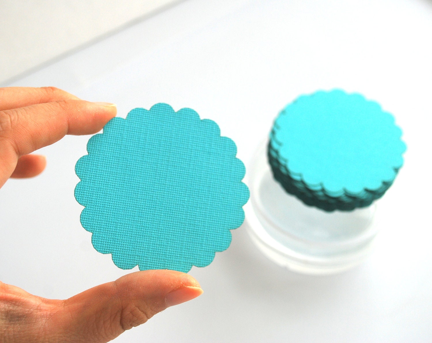 ON SALE 32 Turquoise Scalloped circles (2.5 Inches) Textured Cardstock A412 Il_170x135