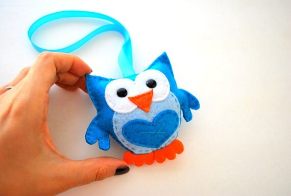 Owl Car Mirror Ornament, baby ornament with long ribbon A398 Il_570xn