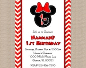 Red Chevron Minnie Mouse Birthday Party Invitation 2 - Inspired by Minnie Mouse - Minnie Mouse Birthday Invitation