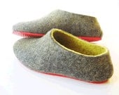 Red Sole Wool Slippers Gray Yellow. Women sizes. Made to order.