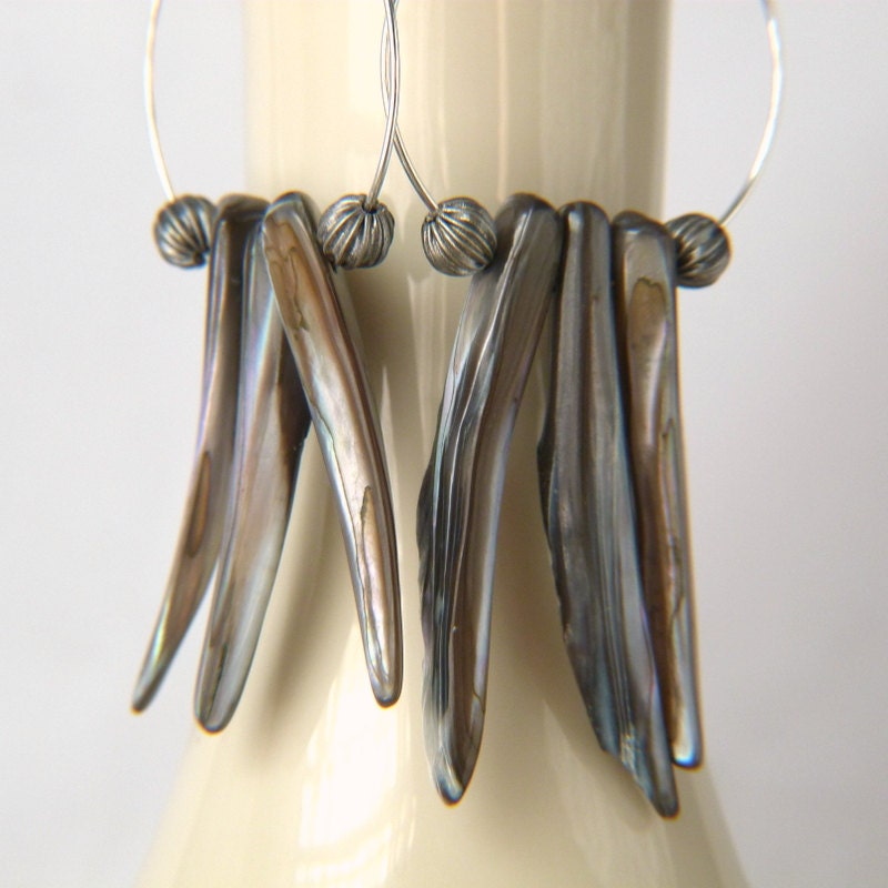 Shell Daggers Hoop Earrings - Long Dangle Earrings - Bohemian Tribal Styled Earrings