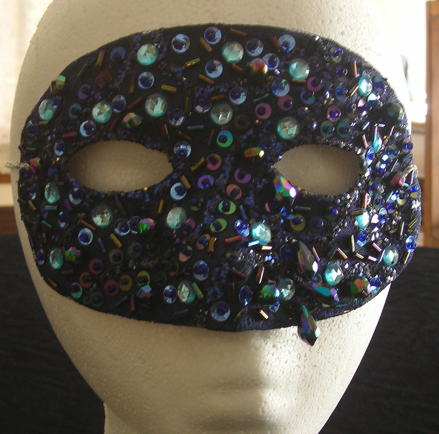Glimmering Blue Hand Beaded Mask