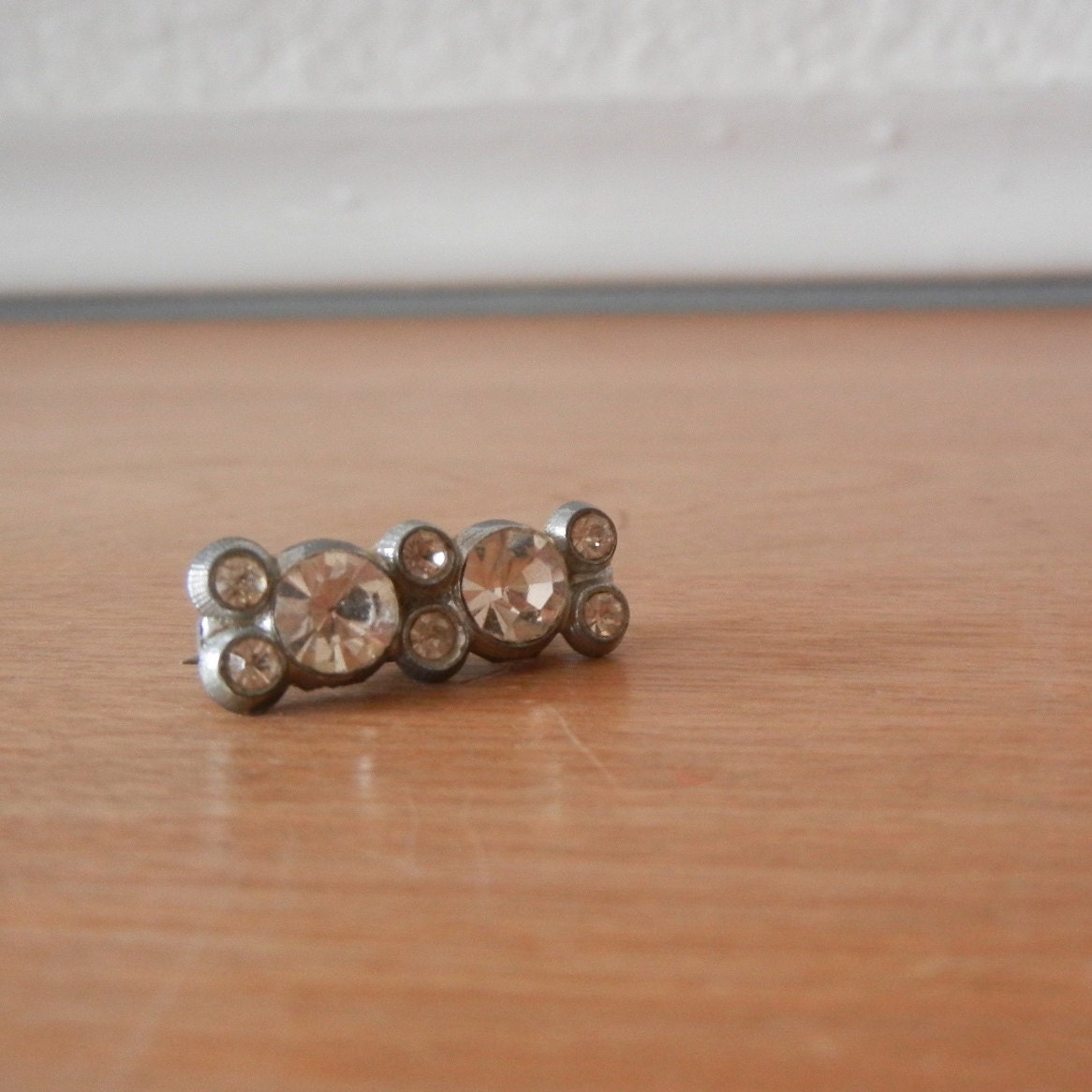 Vintage Rhinestone Pin, Small Bar Pin, C. 1950s