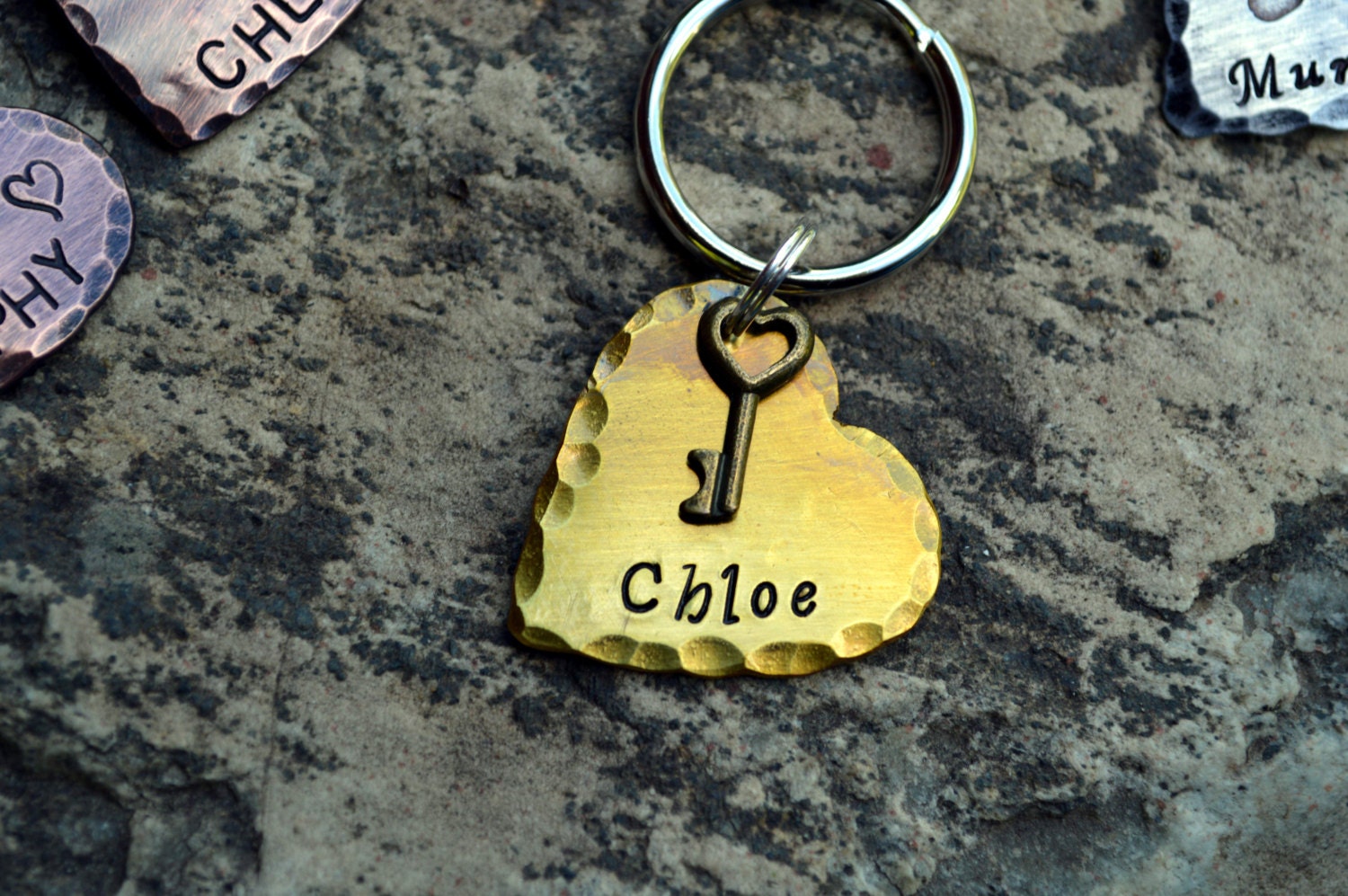 Brass Pet ID Tag -Brass Key to my Heart