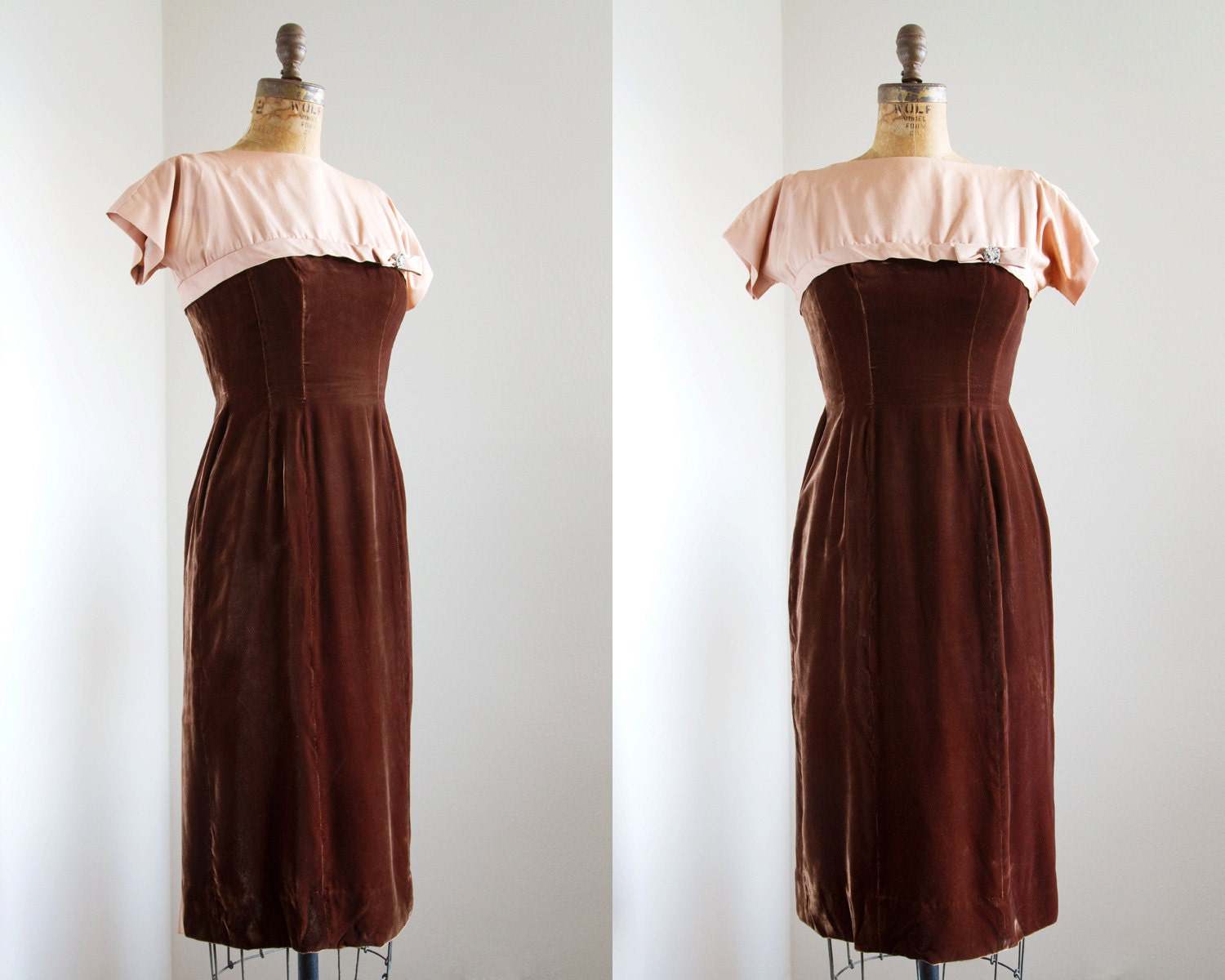 1950s Dress - 50s Dress - Brown Velvet Cocktail Dress