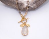 Lariat Necklace - Personalized Necklace - Natural Druzy Necklace - Wire wrapped Labradorite Charm Necklace