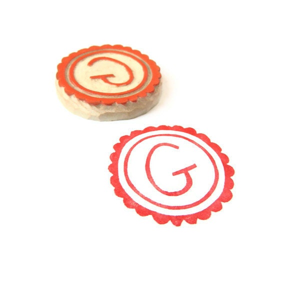 Personalized: Your Scallop Monogram (any letter) - Rubber Stamp - Cling Rubber Stamp