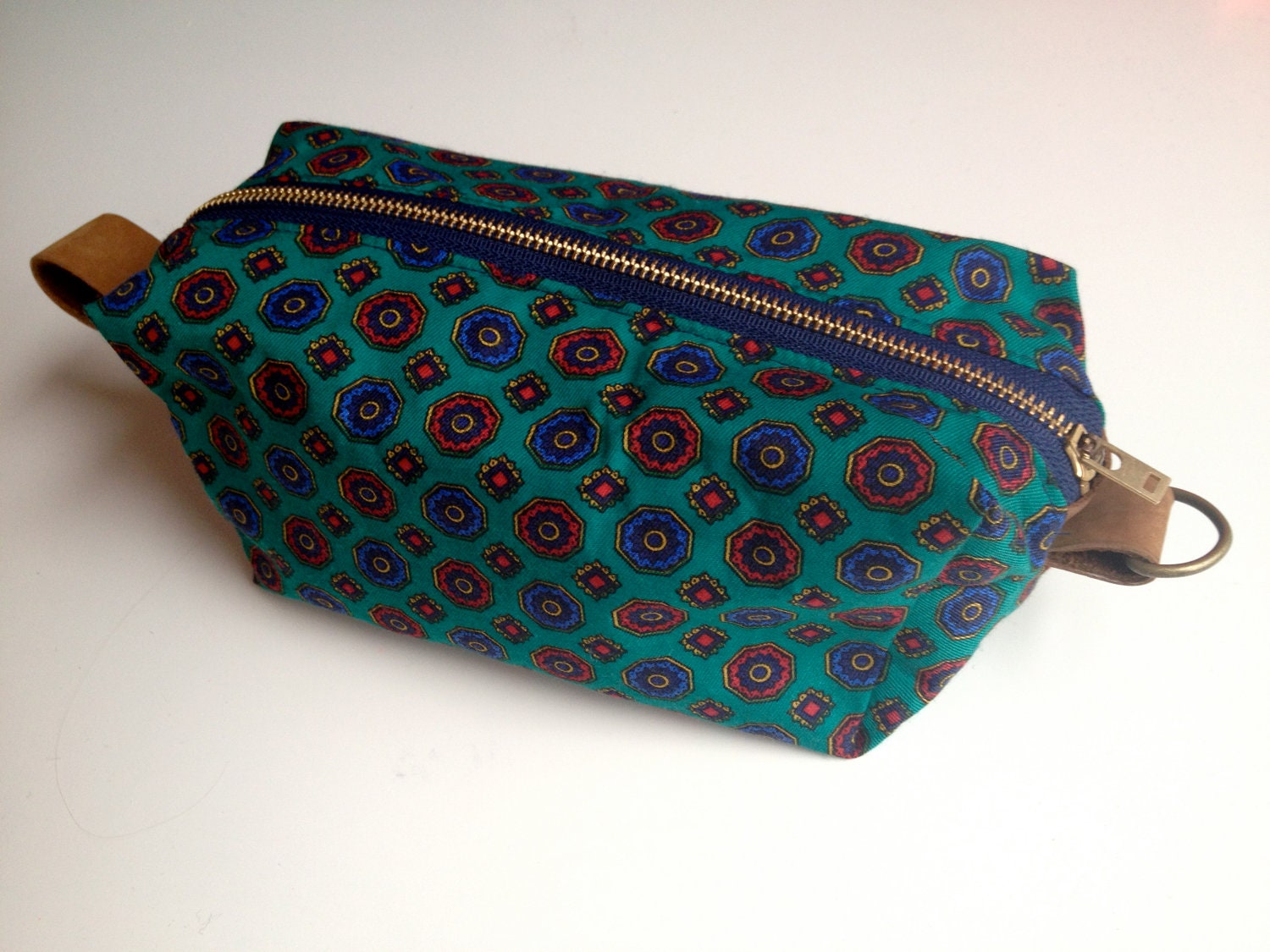 Cosmetic Bag from Vintage Dress with Leather