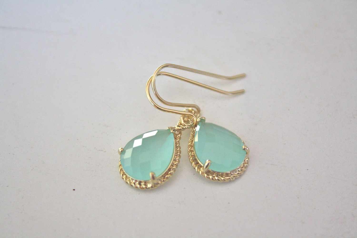 Gold Earrings, Tiffany Blue Glass Drop Earrings, Bridesmaids Earrings, Bridal Earrings, Everyday Earrings