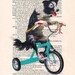 Digital Print Mixed Media Illustration Print Art Poster Acrylic Painting Holiday Decor Drawing Illustration Gift: Doggy Blue Bicycle
