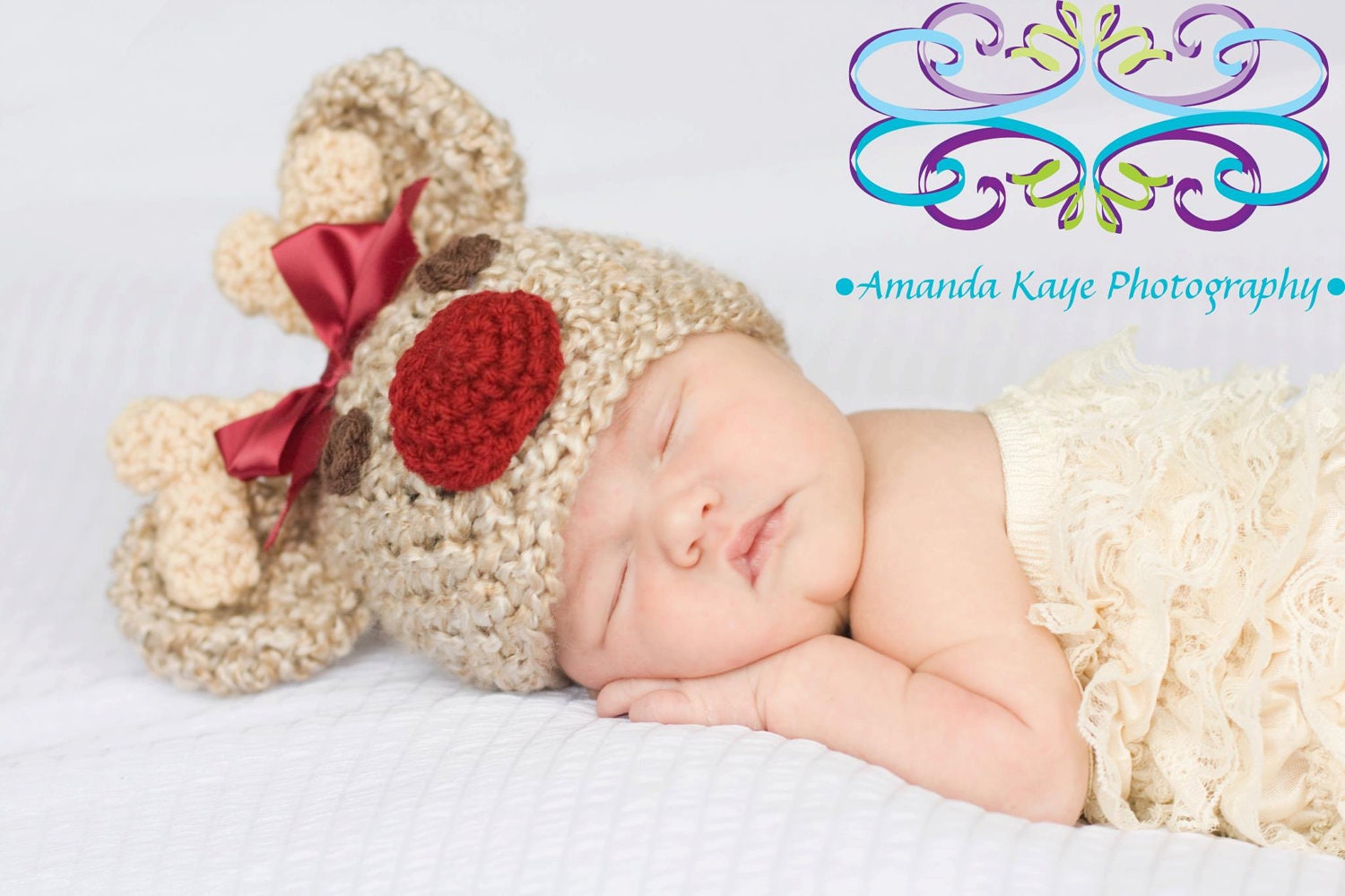 Crochet Baby Reindeer Rudolph Hat Newborn 0-3 Months 3-6 Months Photography