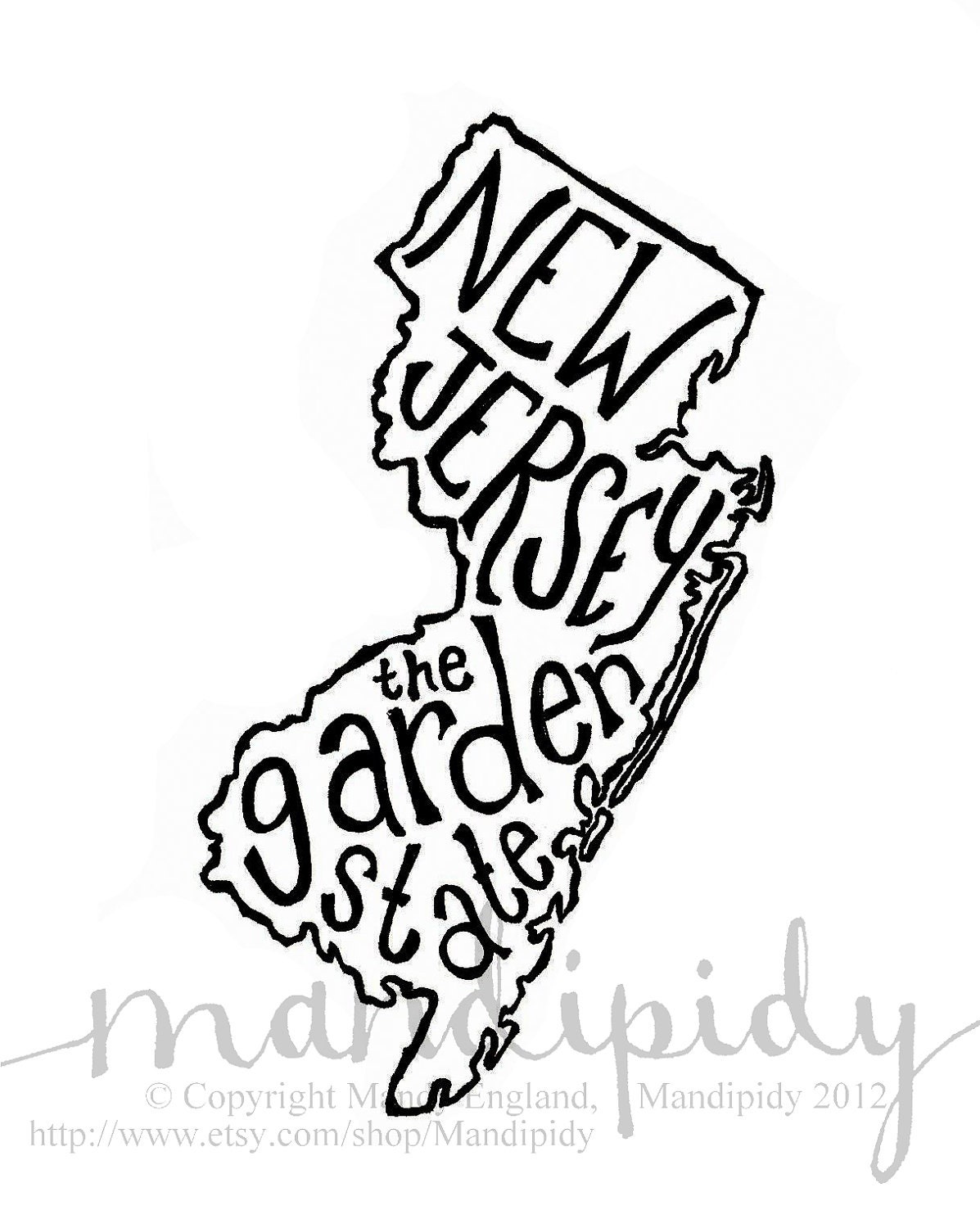 New Jersey the Garden State - White Background - 8x10 Illustrated Print by Mandipidy