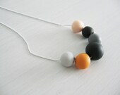 Fall fashion necklace - orange, pale pink, shades of gray and black- autumn jewelry " Round and round"
