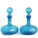 Pair Turquoise Quilted Glass Decanters
