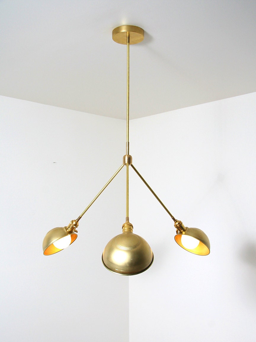handmade 3 arm brass pendant light fixture - 'three suns'