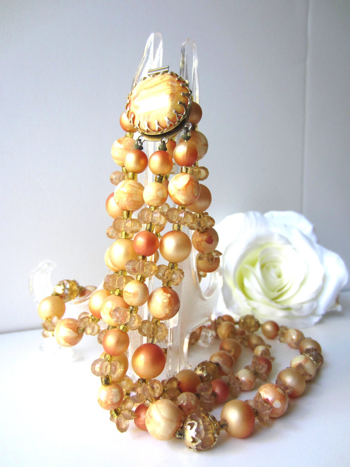 Absolutely Gorgeous Orange Faux Pearl Multistrand Necklace