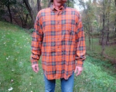 SALE - Orange Plaid Flannel 90s Grunge Revival Shirt Boyfriend Shirt Size L