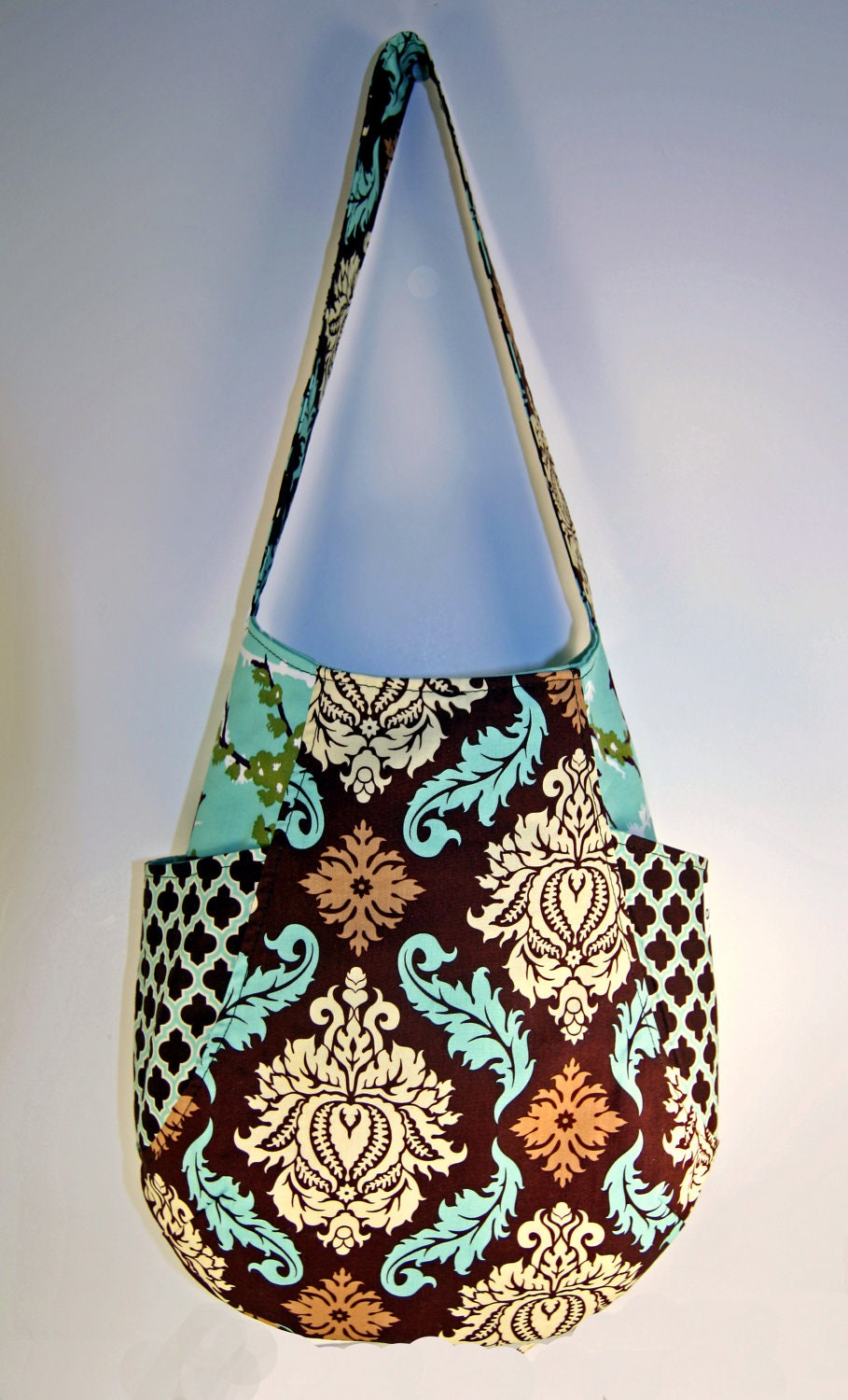 Handmade 241 Tote Purse in Joel Dewberry Aviary 2 Damask Bark, Sparrows Plum, and Lattice Caramel...From Annika in Chautauqua