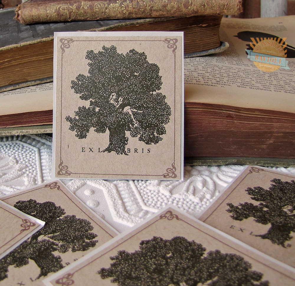 Bookplate Stickers- Vintage Inspired- Girl in tree