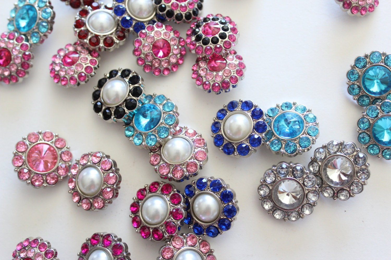 Rhinestone Button Assorted Gem Embellishments 5pcs - Wedding, Bridal Accessory - 5pcs - Ships Immediately from California - RB12